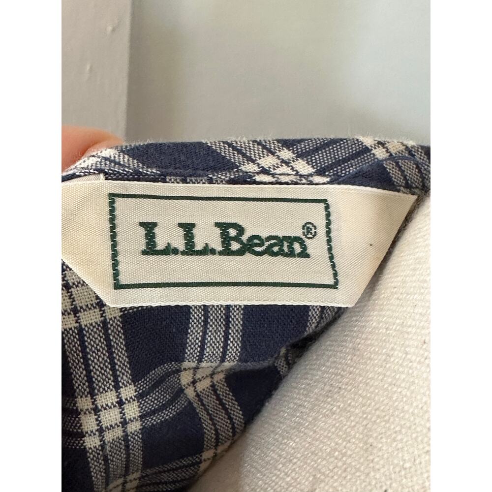 vintage L.L. Bean 100% Cotton Blue Plaid Button Front Cottagecore Dress Petite - Picture 10 of 15